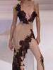 Sexy Lace Party Dress Women Deep V-Neck Irregular Chic Patchwork Design Skinny Maxi Bodycon Midnight Stretch Clubwear