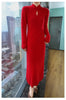 Women' 100%Pure Mink Cashmere Dress Stand-Up Collar Buckle Slim Knit Long Skirt High Waist Over The Knee Bottoming Dress