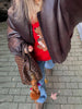 Warm V-Neck Thick Leather Short Jacket Woman Long Sleeves Loose Versatile Coats Casual Street Women's Autumn Winter Jackets