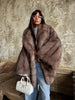 Women Elegant Fake Fur Coat Bell Sleeve Lapel Suede Surface Girdle Coats Unique Temperament Winter High Street