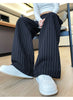 Autumn Vintage Striped Loose Women's Wide Leg Pant Button Spring High Waist Female Straight Office Full Length Trousers