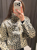 Retro Spotted Fur Short Skirts Sets Women Chic Full Sleeves Jacket Zipper Half Body Skirt Faux Fur Loose Suits Daily Wear Lady