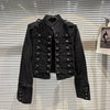Punk Style Black Stand Up Collar Denim Jackets Vintage Washed Motor Coat For Women Autumn Loose Long Sleeve Outerwear