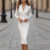 Elegant Turn Down Collar Button Office Lady Dress Spring Autumn Midi Dresses For Women Long Sleeve Party Dress White