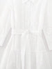 Elegant Embroidered White Dress Women Chic Lapel Long Sleeve High Waist Lace Up Maxi Dresses Female Hollow Out Vestidos