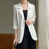 Women White 3/4 Sleeve Blazer Elegant Office Business Suit Jacket Loose Pocket Formal Workwear Ladies Casual O