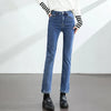 Women's Winter Fleece Warm Jeans Retro Elastic Thickened Comfortable Straight Korean Casual Female Velvet Denim Pants