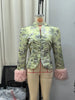 Women Vintage Floral Print Plush Cuffs Fur Collar Coat Waist Cinching Short Women's Jacket Autumn Winter Banquet Outfit