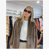 Women Brown Faux Fur Open Front Cardigan Coat Long Sleeve Collarless Loose Plush Outerwear Lady Elegant Winter Warm Furry Jacket