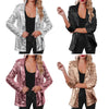 Dressy Sequin Coat Women's Sequin Jacket Shiny Open Front Blazer Jacket Party Sparkly Long Sleeve Cardigan Coat With Pockets 80%