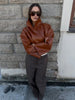 Retro Crocodile Pattern Short Women's Leather Jacket High Collar Zipper Loose Long Sleeve Jackets Lady Street Daily Wear