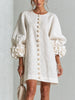 High‑quality Women Loose Short Tunic Dress 3D Stereo Big Flower Cuff Lantern Long Sleeve Button Front Dress Casual Daily Wear