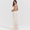 Elegant Women 2 Piece Dress Set Maxi Wedding Guest Dress Lace Up Crop Top and Maxi Skirt Set Formal Event Dress