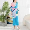 Pleated Dress For Women V-neck Batwing Sleeves Spliced Contrast Color Dresses Female Clothing 2YA2012
