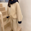 Solid Wool Coat Women Casual Hooded Y2k Loose Zipper Blends Cardigan Full Sleeved Thick Warm Outwear Jackets Autumn Winter