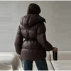 Women's Winter Jacket Hooded Drawstring Zipper Stand-Up Collar Lace Up Winter Jacket Female Loose Casual Chic Jackets For Ladies