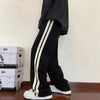 Korean Wide Leg Pant Women Loose Casual Striped High Waist Woman Hiphop Elastic Waists Pocket Straight Pants