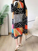 Pleated Contrast Color Leopard Printed Dress Stand Neck Single Breasted Mid-length Dresses Women Party Clothing 2Q1027