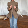 Chic Plaid Women's Blazer Jacket Stand Collar Full Sleeve Single Button Female Coats Spring Casual Commute Lady Outwear