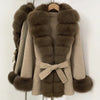 Real Fur Wool Jacket Reality Fur Jacket Women Natural Fox Fur Cuffs Winter Clothing Female Elegant with Belt Woolen Coat