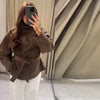Chic Green Suede Lace Up Jackets Women Loose Stand Collar Belt Long Sleeve Buttons Coats Autumn Winter Lady Outwear