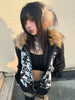 Faux Fur American Vintage Coats with Hooded Women's Y2K Sweatshirts Gothic Harajuku Subculture Punk Emo Sweatshirts and Jacket