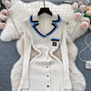 Autumn Winter Wear Dress Women Polo Single Breasted Pocket Design Bodycon Knitting Temperament Sweater Long Dresses