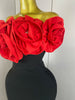 Stereoscopic Red Flowers Sexy Off The Shoulder Ankle Lenght Bandage Dress Woman Birthday Party Vestido Wedding Party Outfit