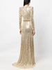High Street Designer Party Vestido Women's Long Sleeve Gold Sequined Diamonds Long Maxi Dress