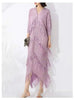 High End Pleated Maxi Dress Women V Neck Batwing Sleeves Stitching Color Tassel Elegant Dresses Ladies Clothes 2DA1641
