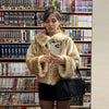 Retro Faux Fur Short Coat Women Elegant Casual Plush Lapel Single Breasted Coats Female Winter Classic Chic Street Outwear
