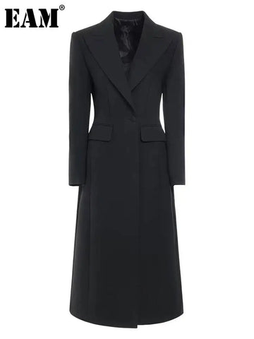 Women Black Slim Ankle Length Blazer Lapel Long Sleeve Single Button Jacket Tide Autumn 31A0382