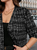 Plus Size Women's Cute Black & White Print Blazer, Lightweight 3/4 Sleeve Open Front Jacket, Comfy for Daily & Office Wear