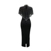Women Short Cloak Sleeve Rhinestone Bodycon Long Dress Fall Vacation Evening Birthday Night Party Vestidos Sexy Dresses