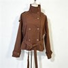 Women's Pink Belted Jacket Stand Collar Double Breasted Long Sleeve Slim Trench Coat Casual High Street Jackets