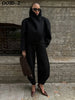 Edgy Stand Collar Woolen Women Coat Street Loose Long Sleeve Button Black Female Jacket Casual Autumn Winter Lady Outwear