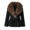 Lace-Up Long Overcoat Women's Coat Office Lady Elegant Woolen Furry Patchwork Long Sleeve Coats Loose Cardigan Jackets
