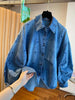European and American Style Blue Heart Patterned Denim Shirts for Women Long-sleeved Spring Coats