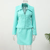 Solid Lapel Shirts 2 Piece Sets Women Chic Lapel Hollow Out Blazer Wrap Hip Slim Fit Mini Skirts Suits Lady Daily Wear