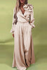 Women Plus Size Satin Two Piece Pant Set 3D Floral Sexy V-Neck Elegant Long Sleeve Top and Wide Leg Pant Matching Set