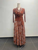 Pleated Women's Gold Foil Printing Dress Feather Rhinestone Blazer Collar Elegant Fake Two Pieces Tie Clothing