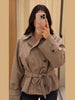 Chic Plaid Loose Women's Autumn Coats Belts Double-Breasted Lace-Up Turn-Down Collar Full Sleeve Lady Jacket Female Outwear