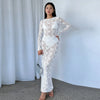 Lace Sheer Maxi Dress, Long-Sleeve Fitted Sexy Pattern Women's Dress, Vintage Birthday Party Evening Long Dresses