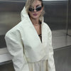 Croc Embossed Cropped Faux Leather Jacket High Stand Collar Long Sleeve Oversized Women Jackets Autumn Chic Coats