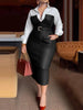 Womens Dresses Shirt PU Skirt Autumn Buttons Long Sleeve Patchwork Pocket Skinny Belted Lapel Female Midi Dress