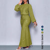 Shiny Women's Dress Spring Autumn O-neck Long Sleeve Slim Hips Banquet Long Dress Female Pleated Party Fishtail Dresses