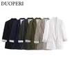 Women Solid Blazer Notched Collar Long Roll up Sleeves Female Chic Office Lady Business Outfits