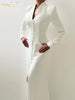 Sexy Slim White Women's Dress V-Neck Long Sleeve Ankle Length Dresses Elegant Classic Slit Female Dress
