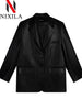 Spring Autumn Elegant PU Leather Office Jacket Long Sleeve Blazer Slim Fit with Lapel Flap Pockets for Women Clothing