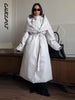 Women's Long Jackets Detachable Shawl Lace Up Waist Cinching Padded Coats Winter Lady Full Sleeve Solid Loose Coat Outerwear